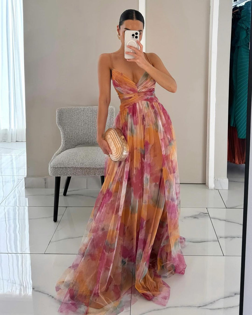 Bianca | Bloemen V-Hals Maxi Jurk
