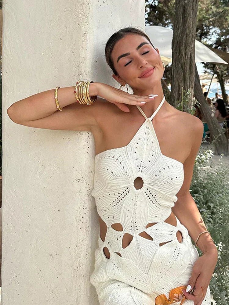 Celeste | Halter Neck Gehaakte Mini Jurk