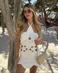 Celeste | Halter Neck Gehaakte Mini Jurk