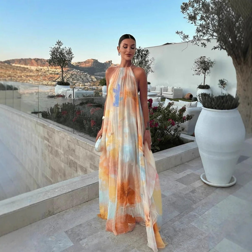 Cara | Halter Neck Lace-Up Maxi Jurk