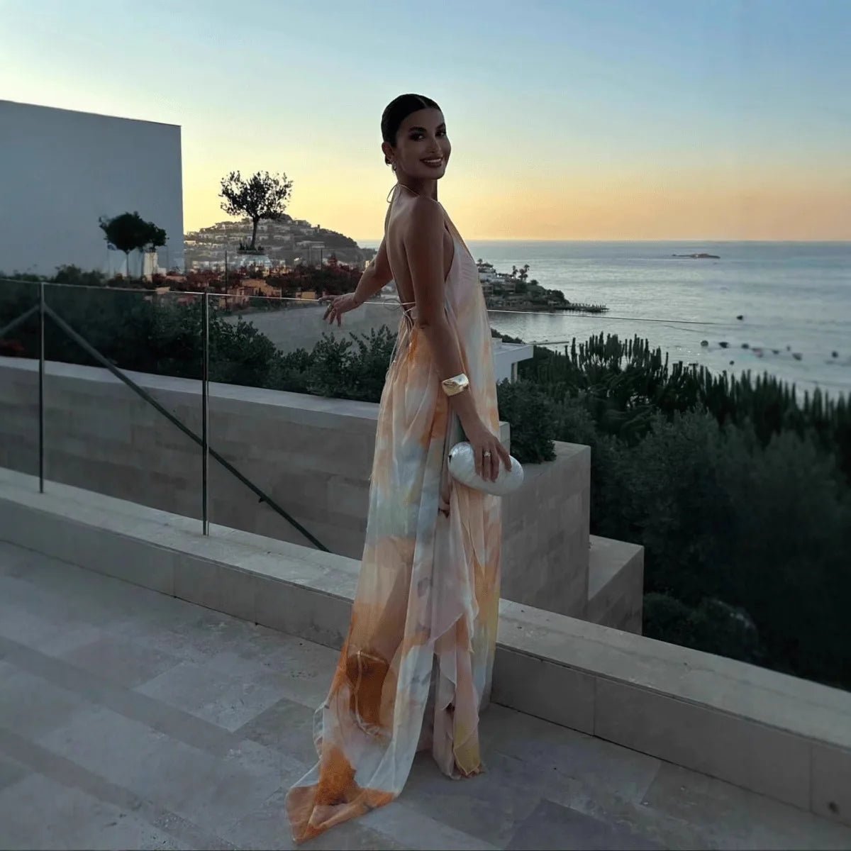 Cara | Halter Neck Lace-Up Maxi Jurk