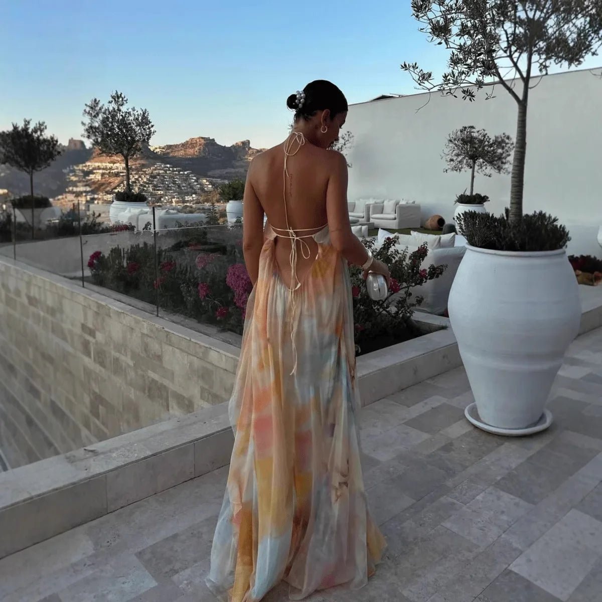 Cara | Halter Neck Lace-Up Maxi Jurk