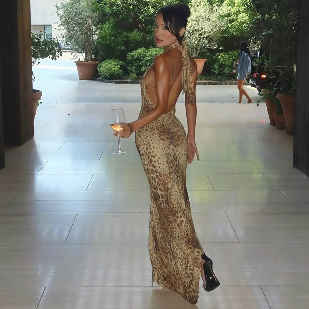 Janice | Luipaard Halter Maxi Jurk