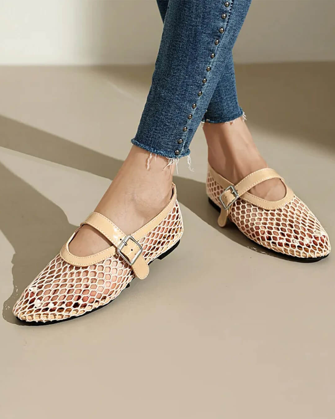 Bianca | Gesp Mesh Ballerina's