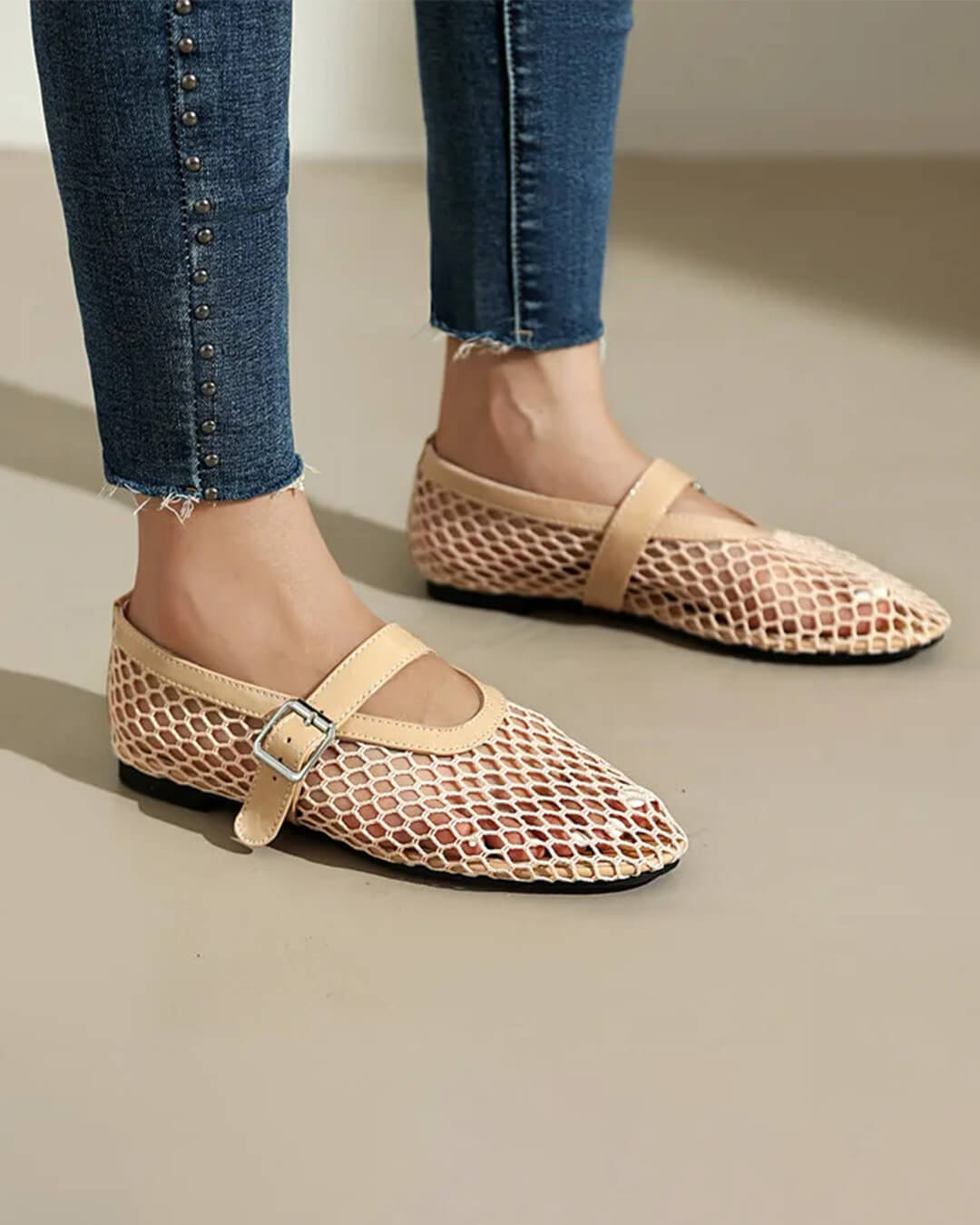 Bianca | Gesp Mesh Ballerina's