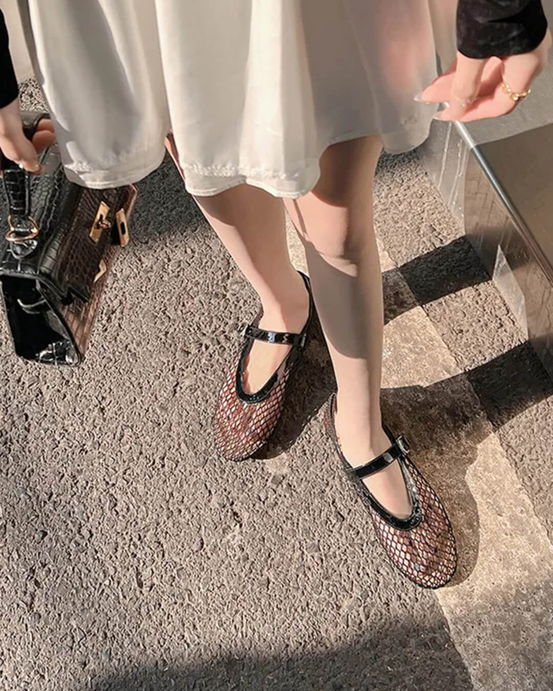 Bianca | Gesp Mesh Ballerina's