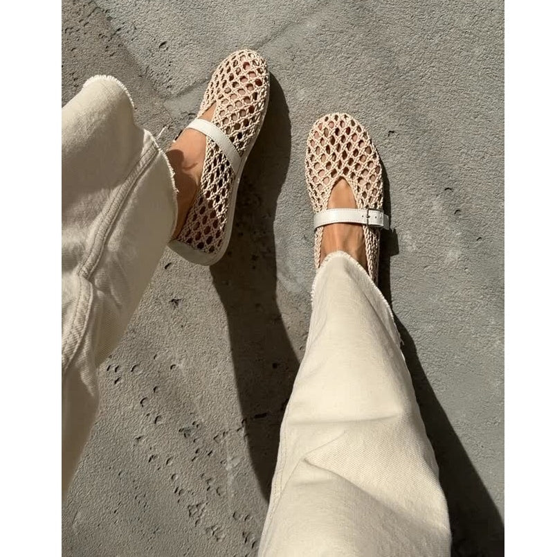 Bianca | Geweven Holle Platte Sandalen