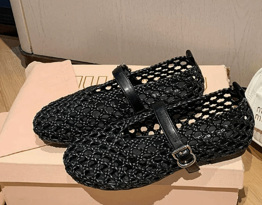 Bianca | Geweven Holle Platte Sandalen