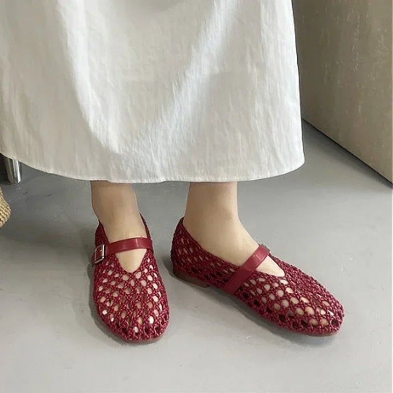 Bianca | Geweven Holle Platte Sandalen