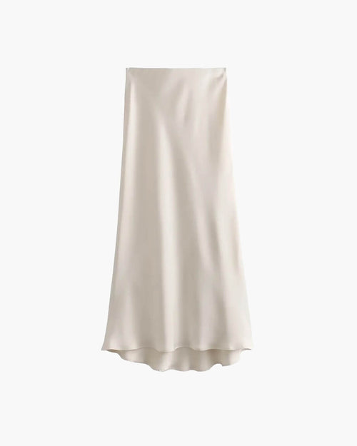 Anais | Hoge Taille Zwarte Satijnen Midi Rok