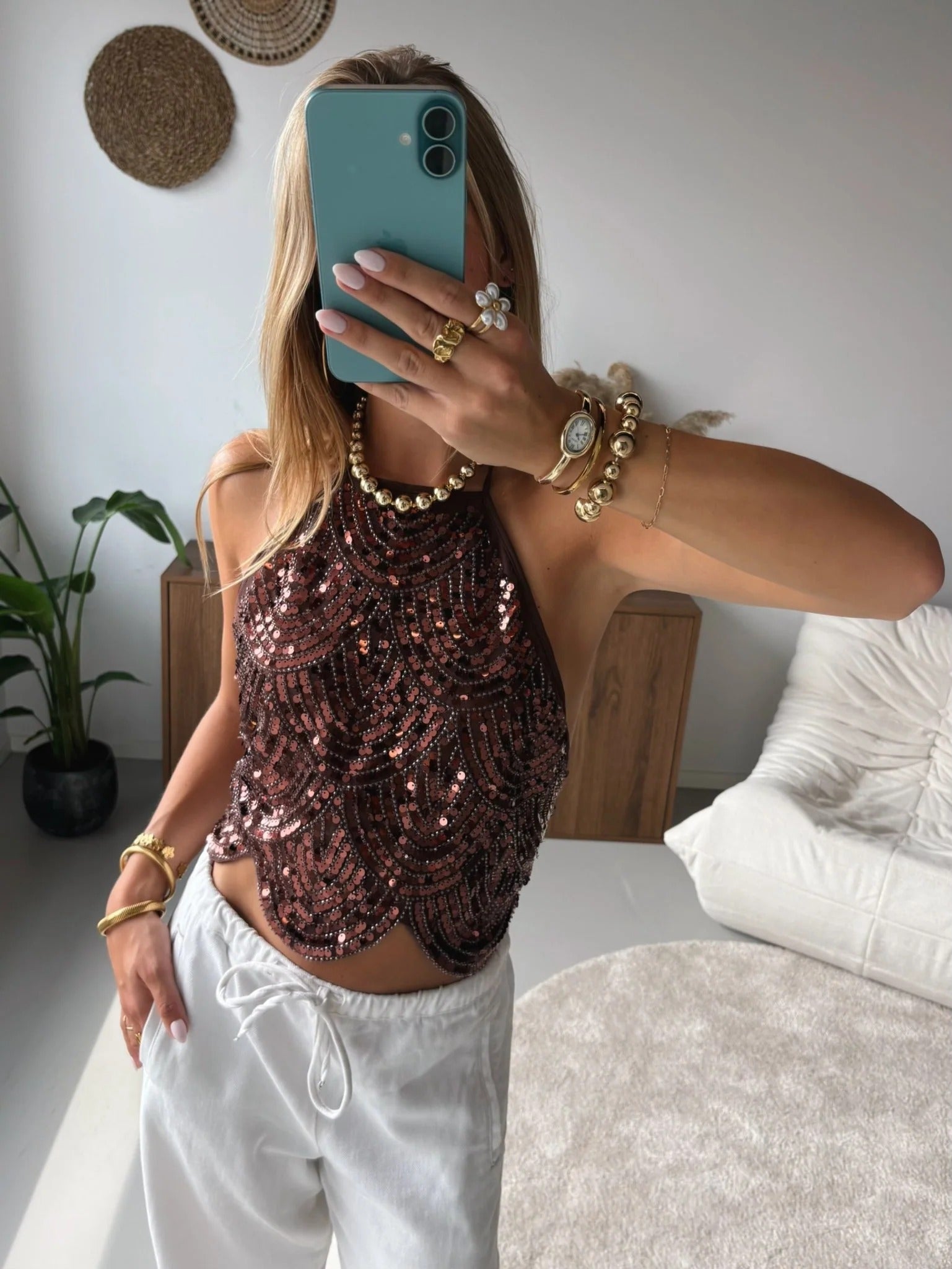 Sophia | Pailletten Haltertop