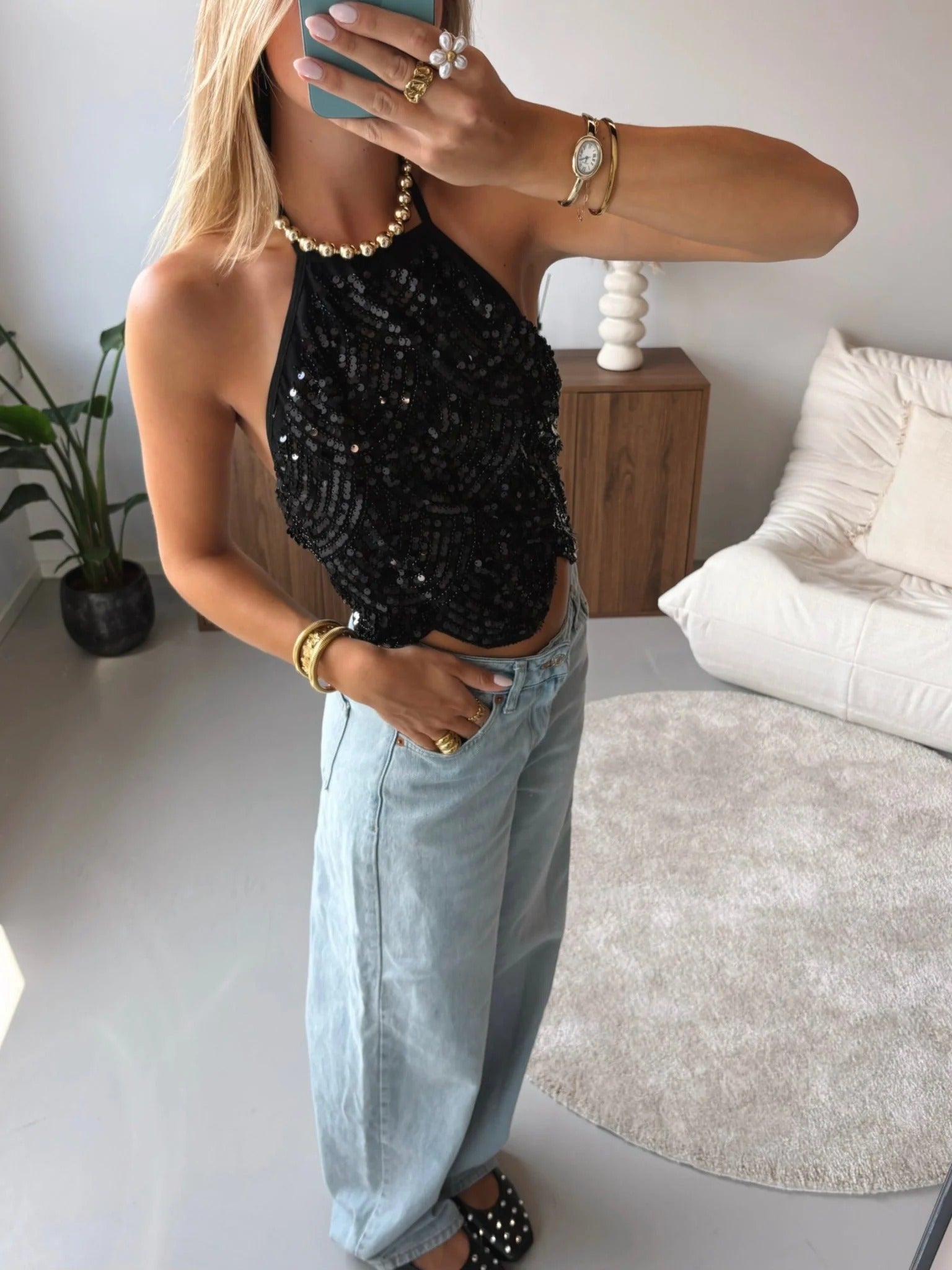 Sophia | Pailletten Haltertop