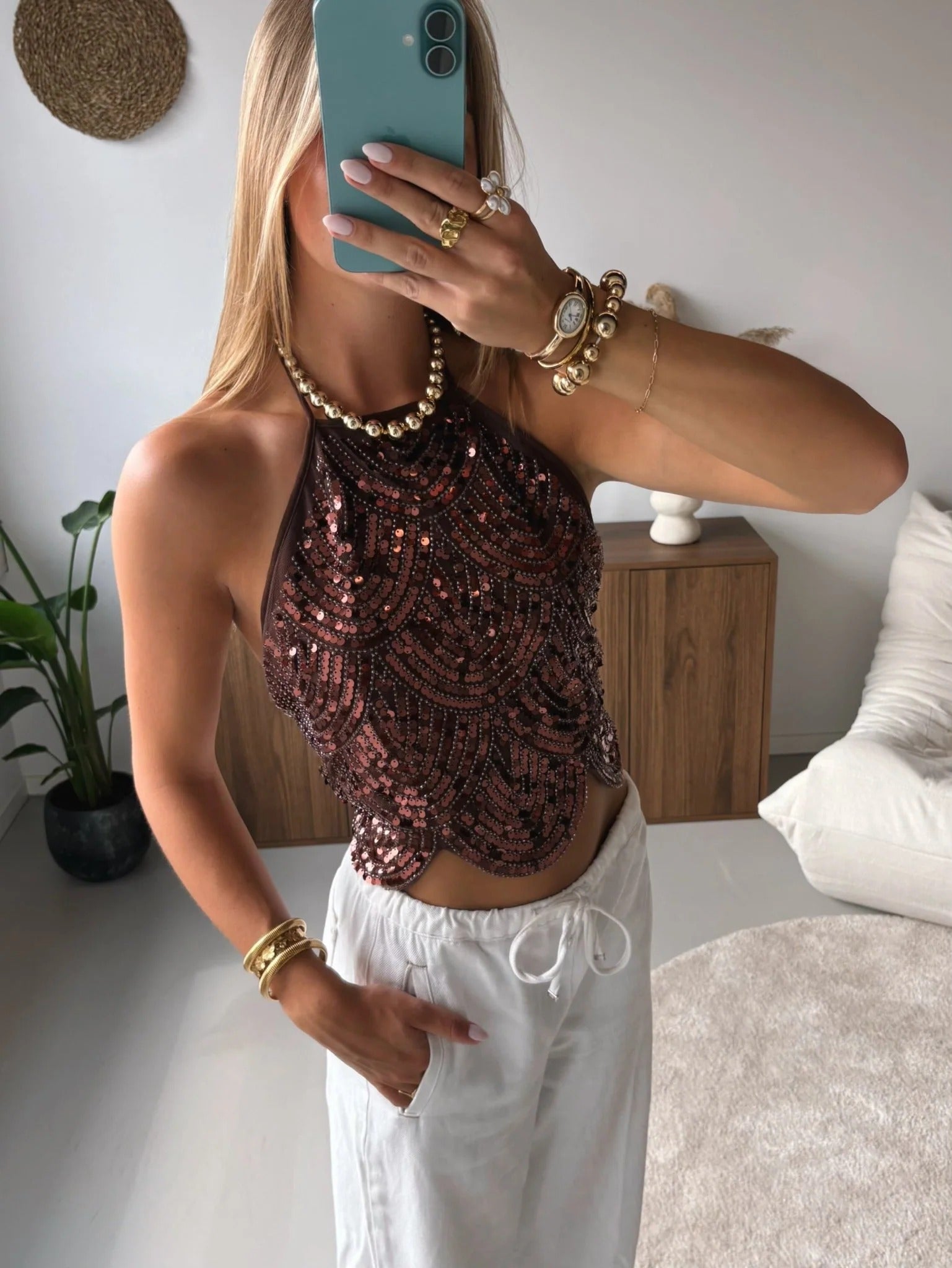 Sophia | Pailletten Haltertop