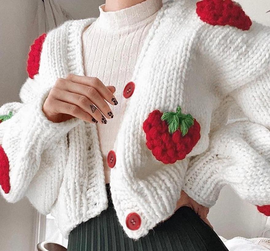 Berry | Speelse Strawberry Print Cardigan