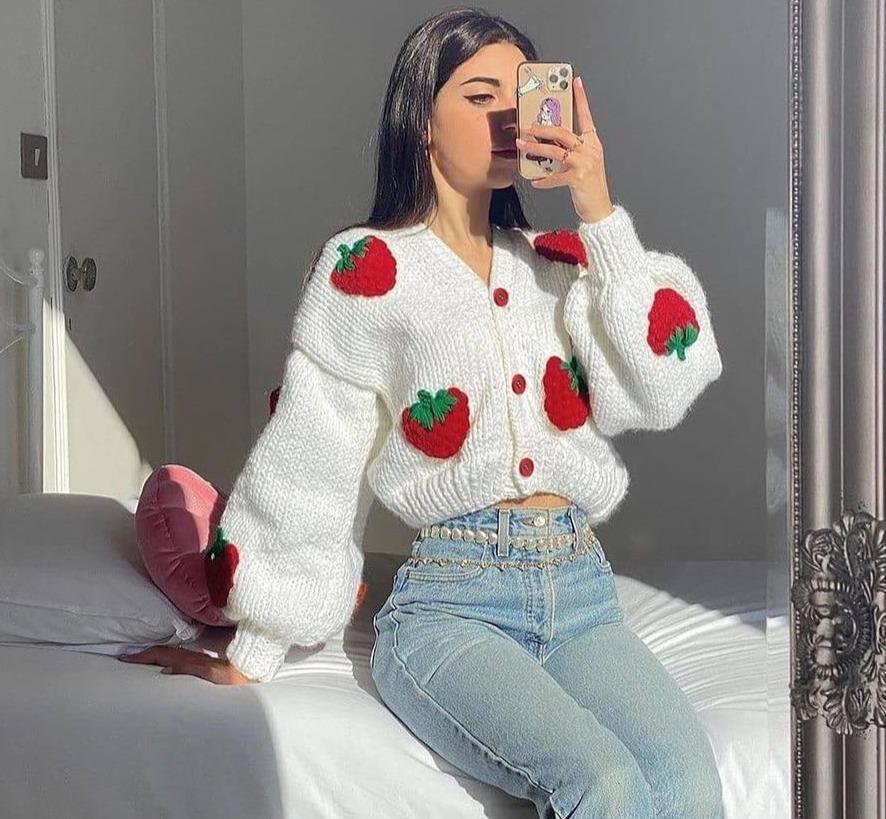 Berry | Speelse Strawberry Print Cardigan