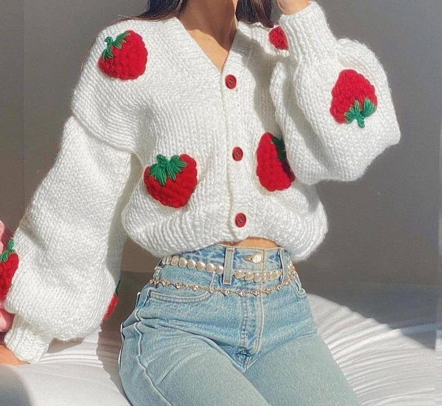 Berry | Speelse Strawberry Print Cardigan