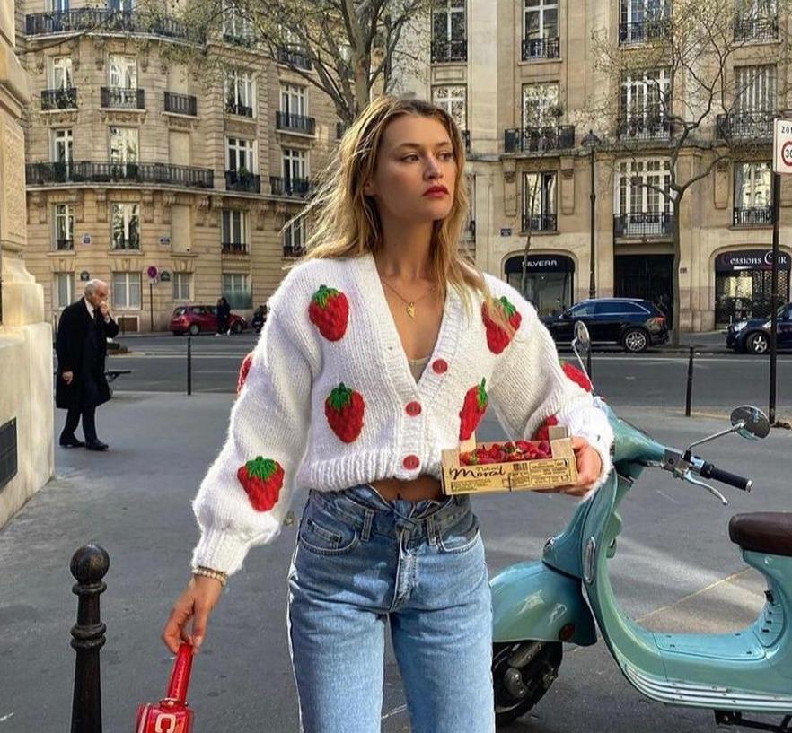 Berry | Speelse Strawberry Print Cardigan