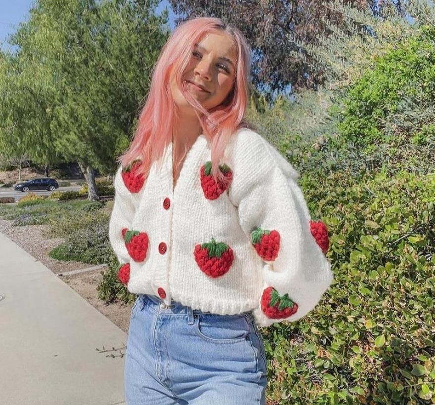 Berry | Speelse Strawberry Print Cardigan