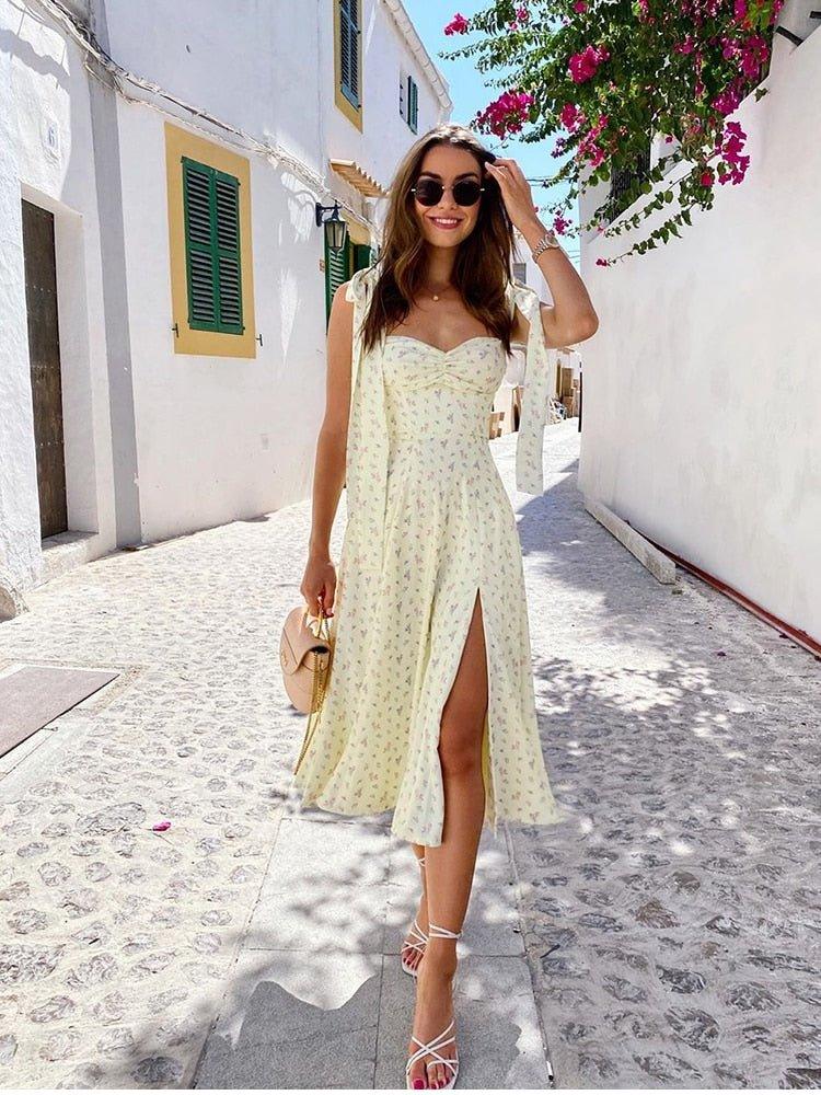 Sunny | Bloemenjurk met split