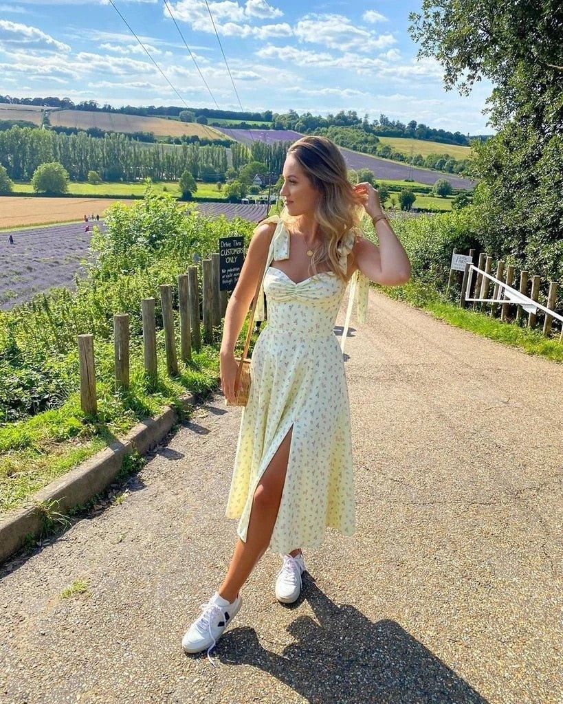 Sunny | Bloemenjurk met split