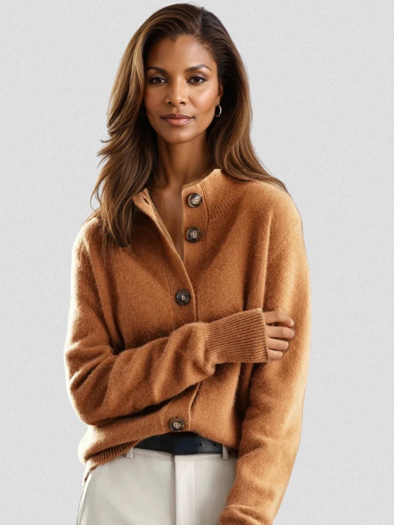 Britte | Gebreide Cardigan met Staande Kraag en Knopenfront