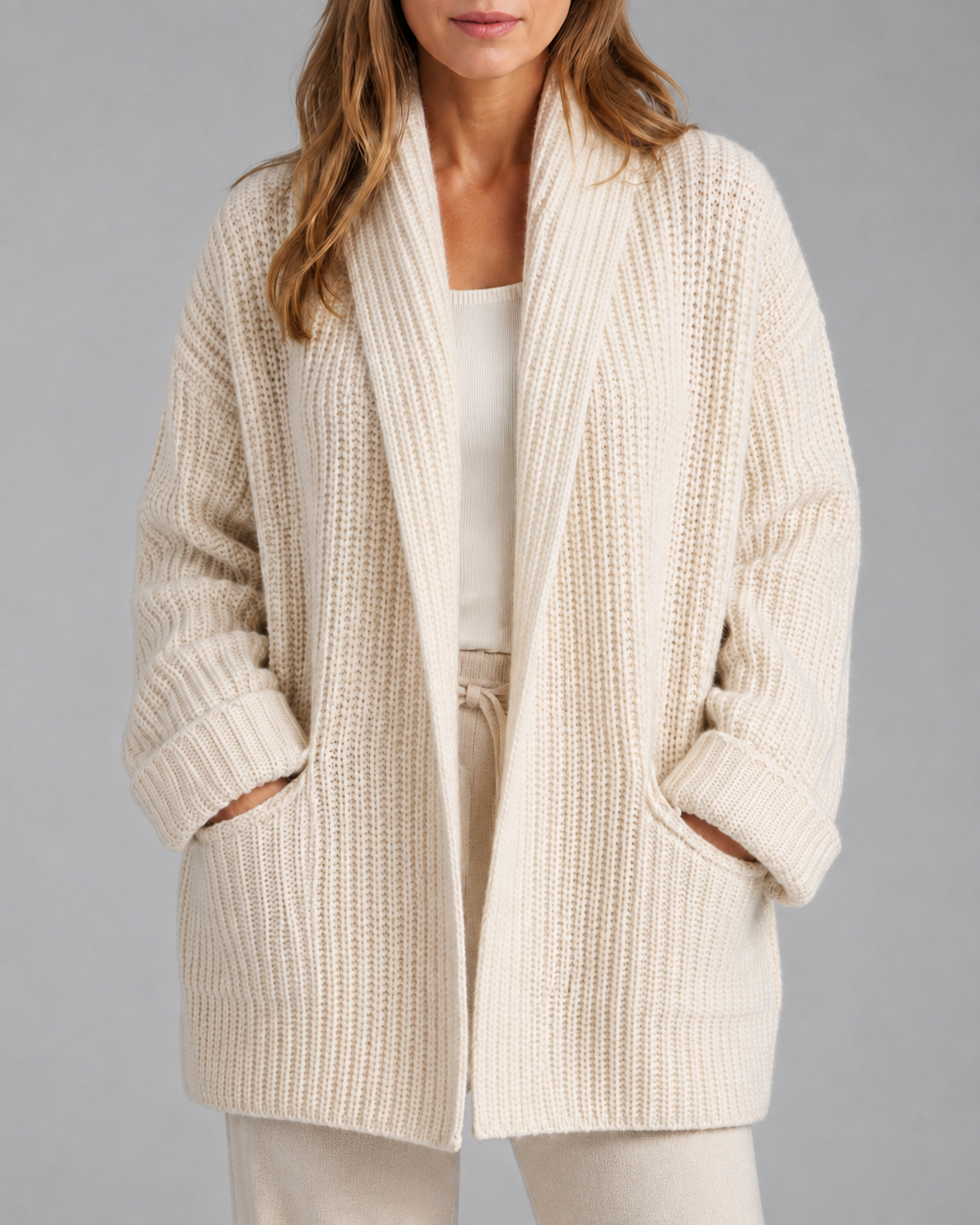 Sietske | Chunky Geribbelde Brei Lange Cardigan met Zakken