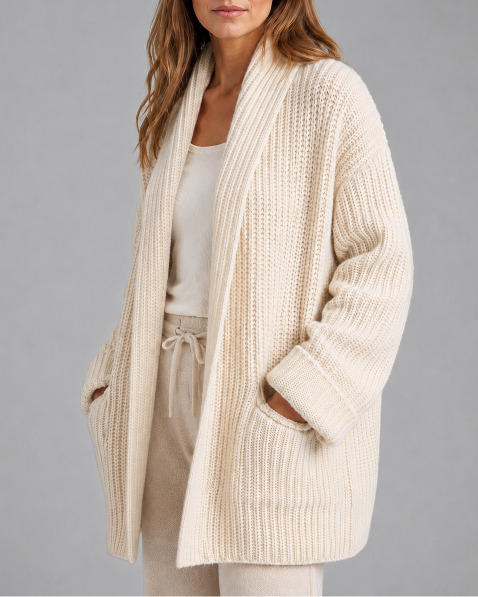 Sietske | Chunky Geribbelde Brei Lange Cardigan met Zakken