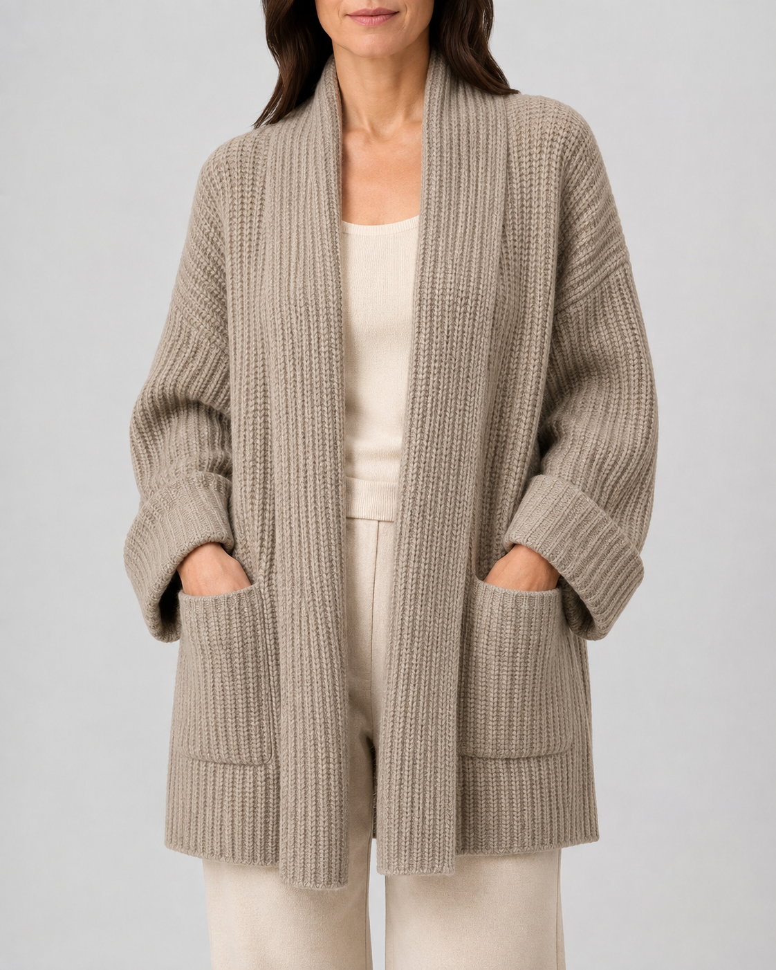 Sietske | Chunky Geribbelde Brei Lange Cardigan met Zakken