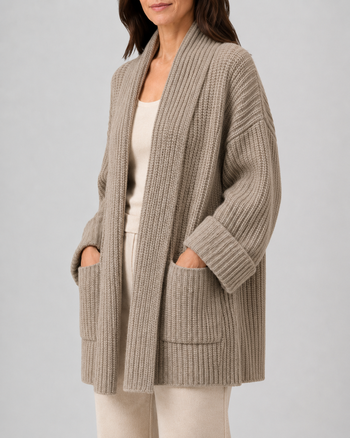 Sietske | Chunky Geribbelde Brei Lange Cardigan met Zakken