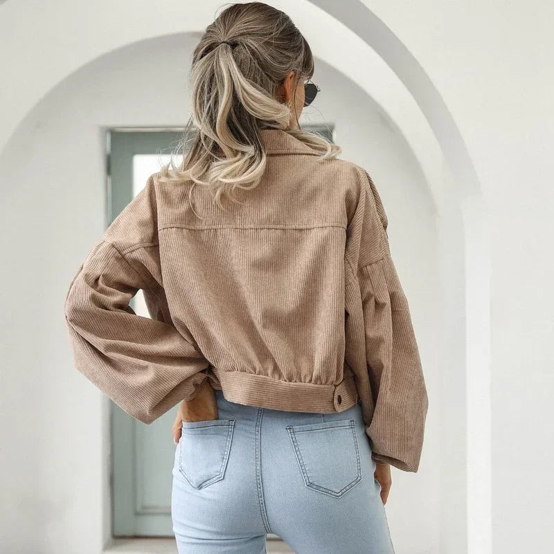 Franka | Korte Corduroy Jas met Knopen en Kraag