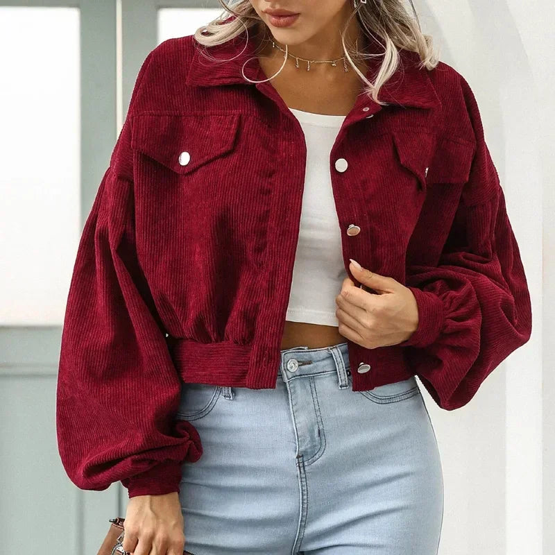 Franka | Korte Corduroy Jas met Knopen en Kraag