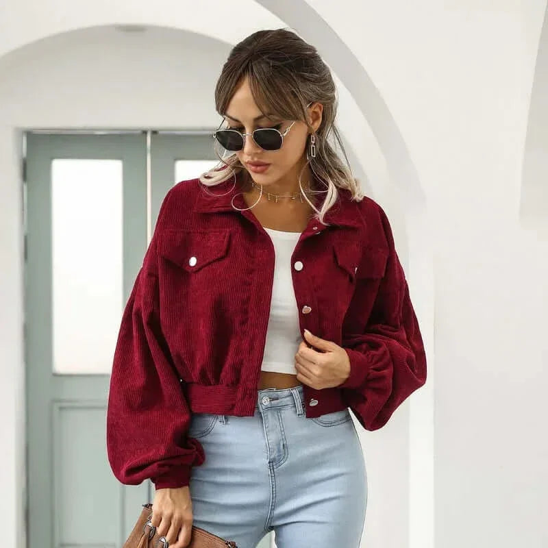 Franka | Korte Corduroy Jas met Knopen en Kraag