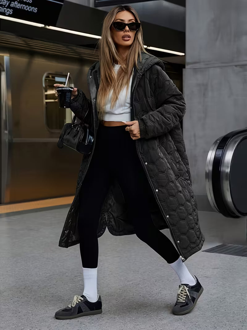 Feline | Longline Gequiltte Hooded Coat