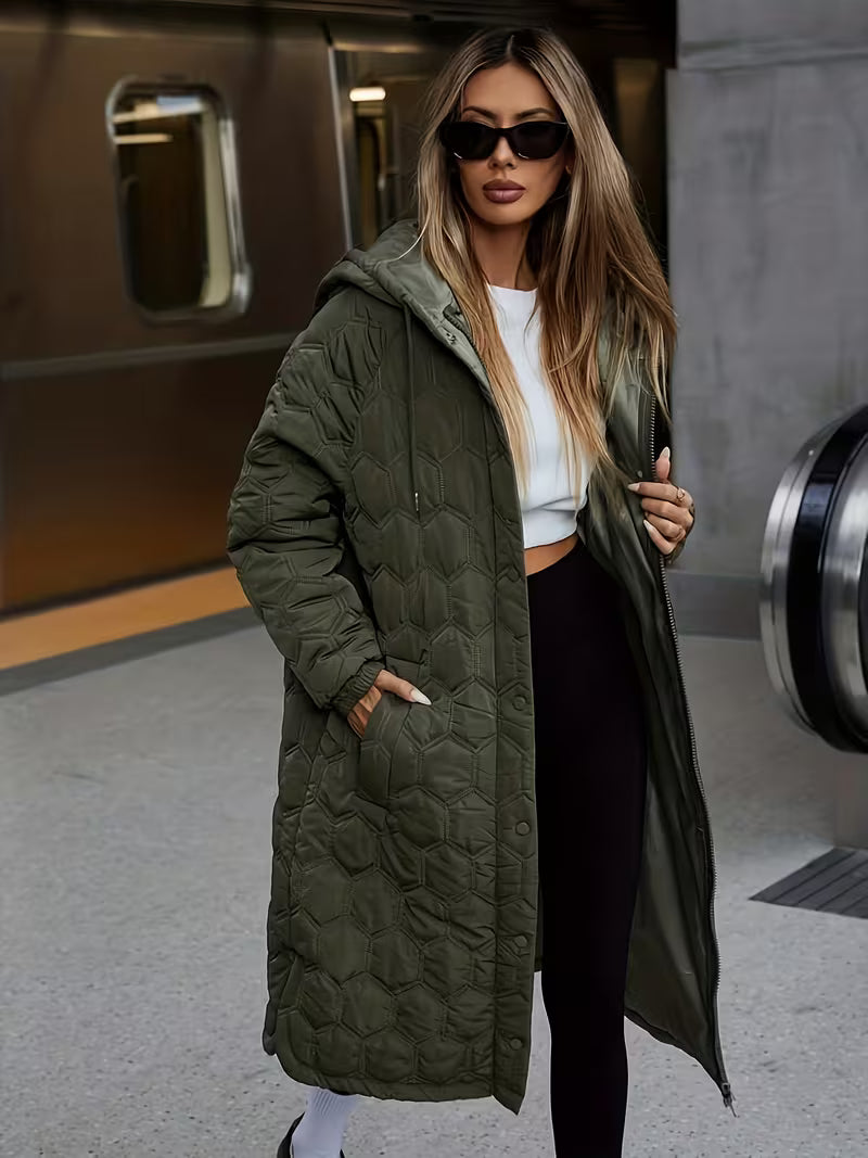 Feline | Longline Gequiltte Hooded Coat