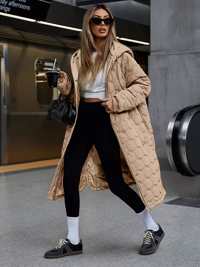 Feline | Longline Gequiltte Hooded Coat