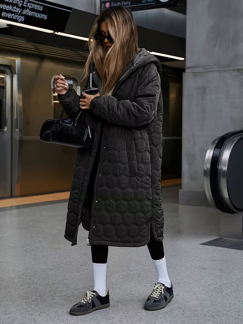 Feline | Longline Gequiltte Hooded Coat