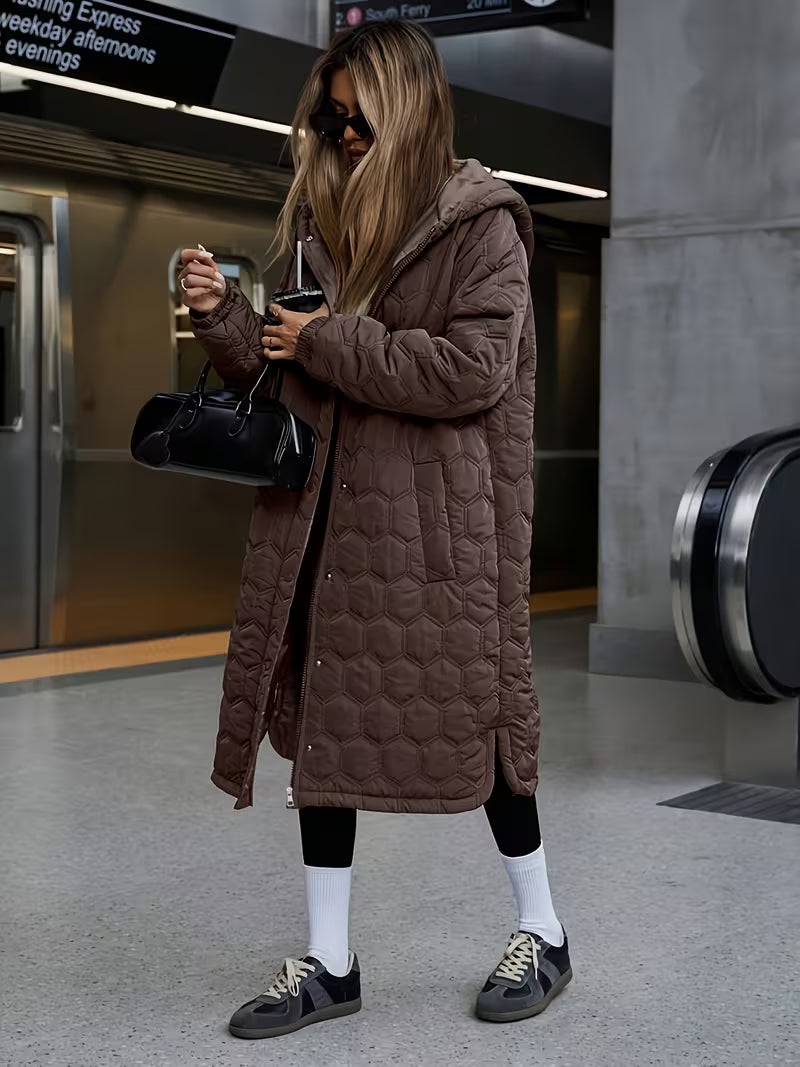 Feline | Longline Gequiltte Hooded Coat