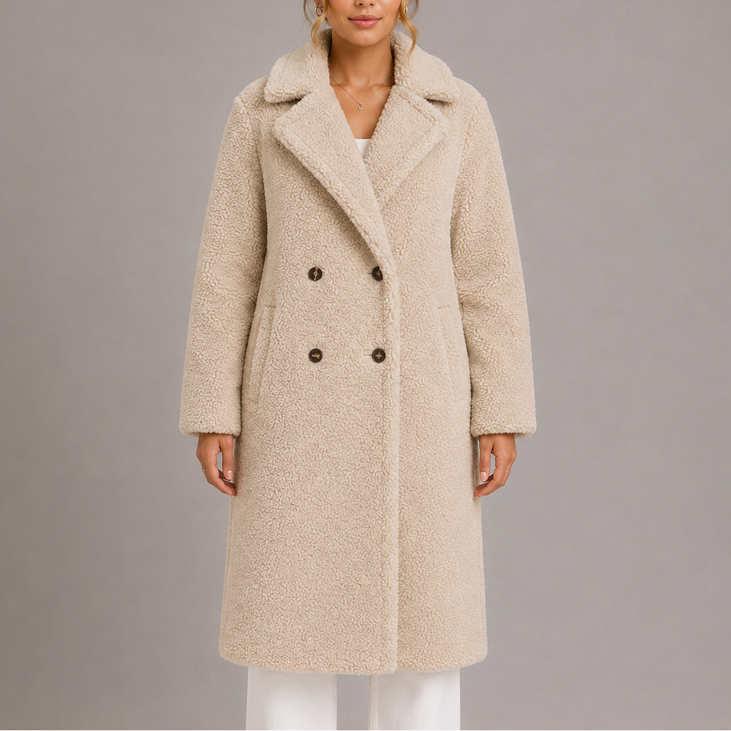 Berdien | Longline Teddy Fleece Jas met Dubbele Knopen
