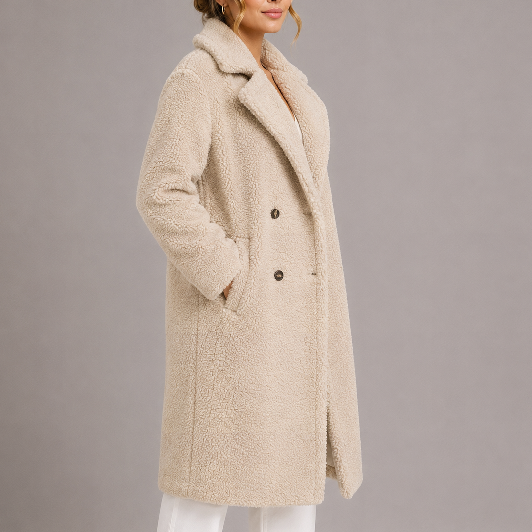 Berdien | Longline Teddy Fleece Jas met Dubbele Knopen