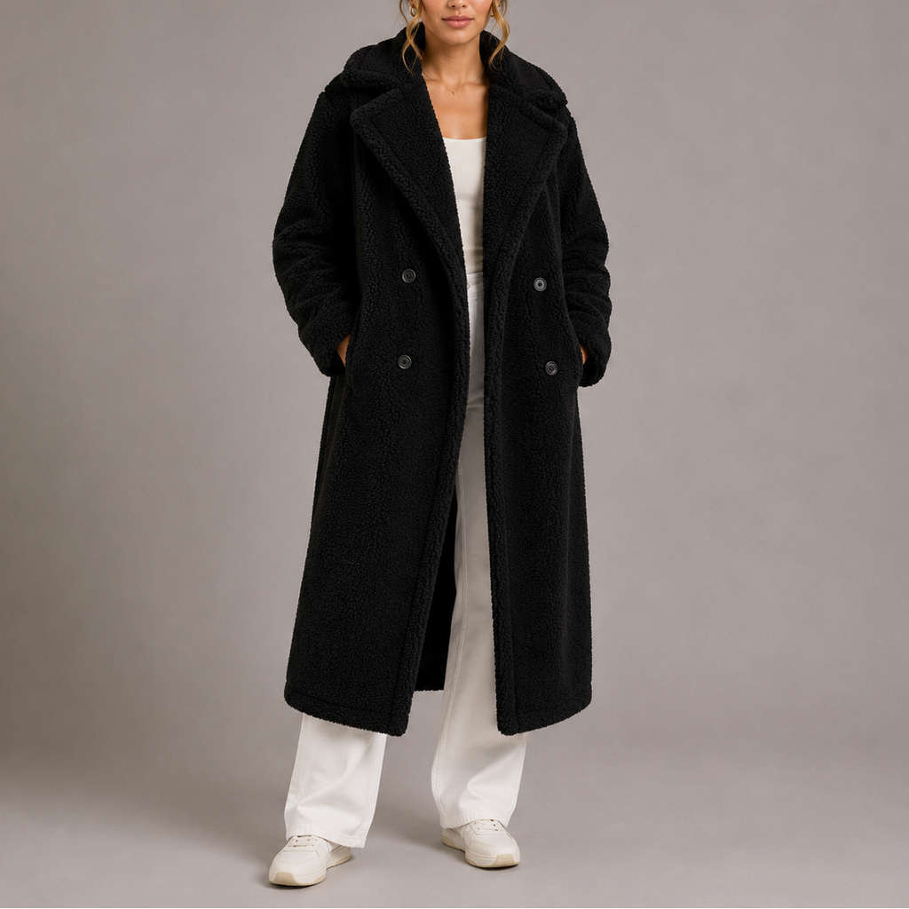 Berdien | Longline Teddy Fleece Jas met Dubbele Knopen