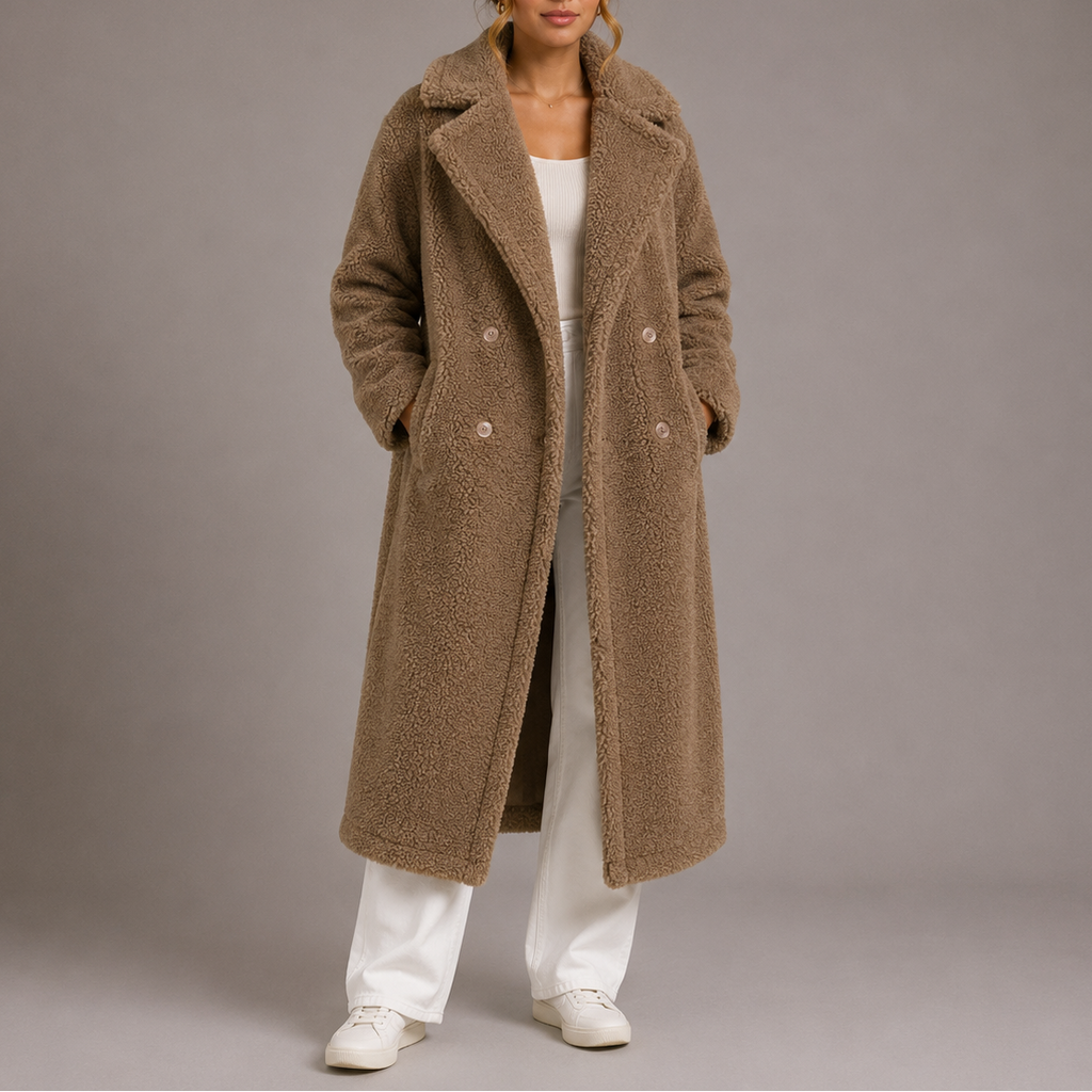 Berdien | Longline Teddy Fleece Jas met Dubbele Knopen