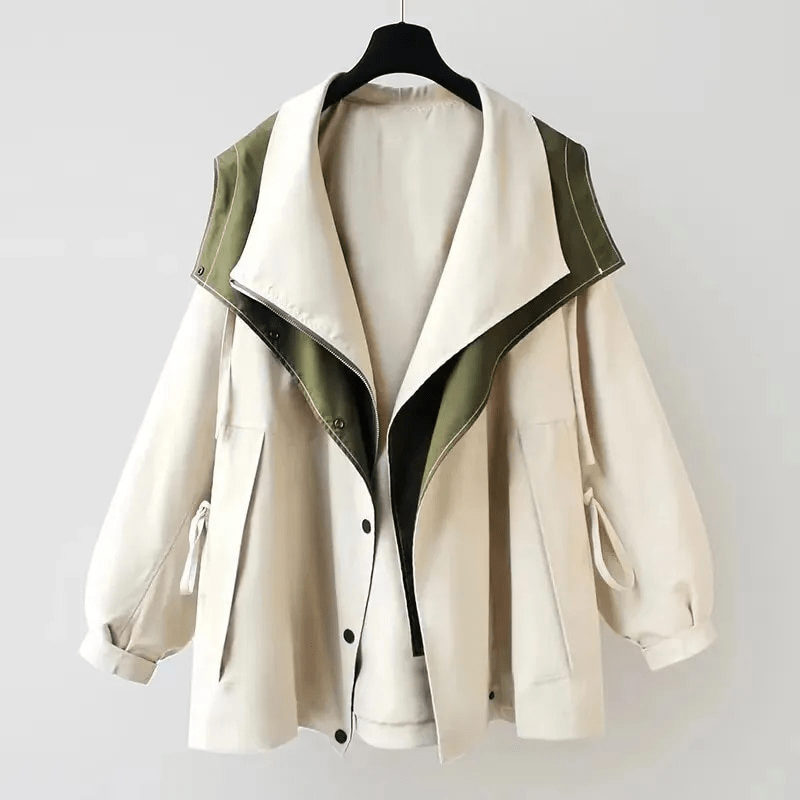 Willemijn | Oversized Windbreaker Regenjas met Contrast Kraag