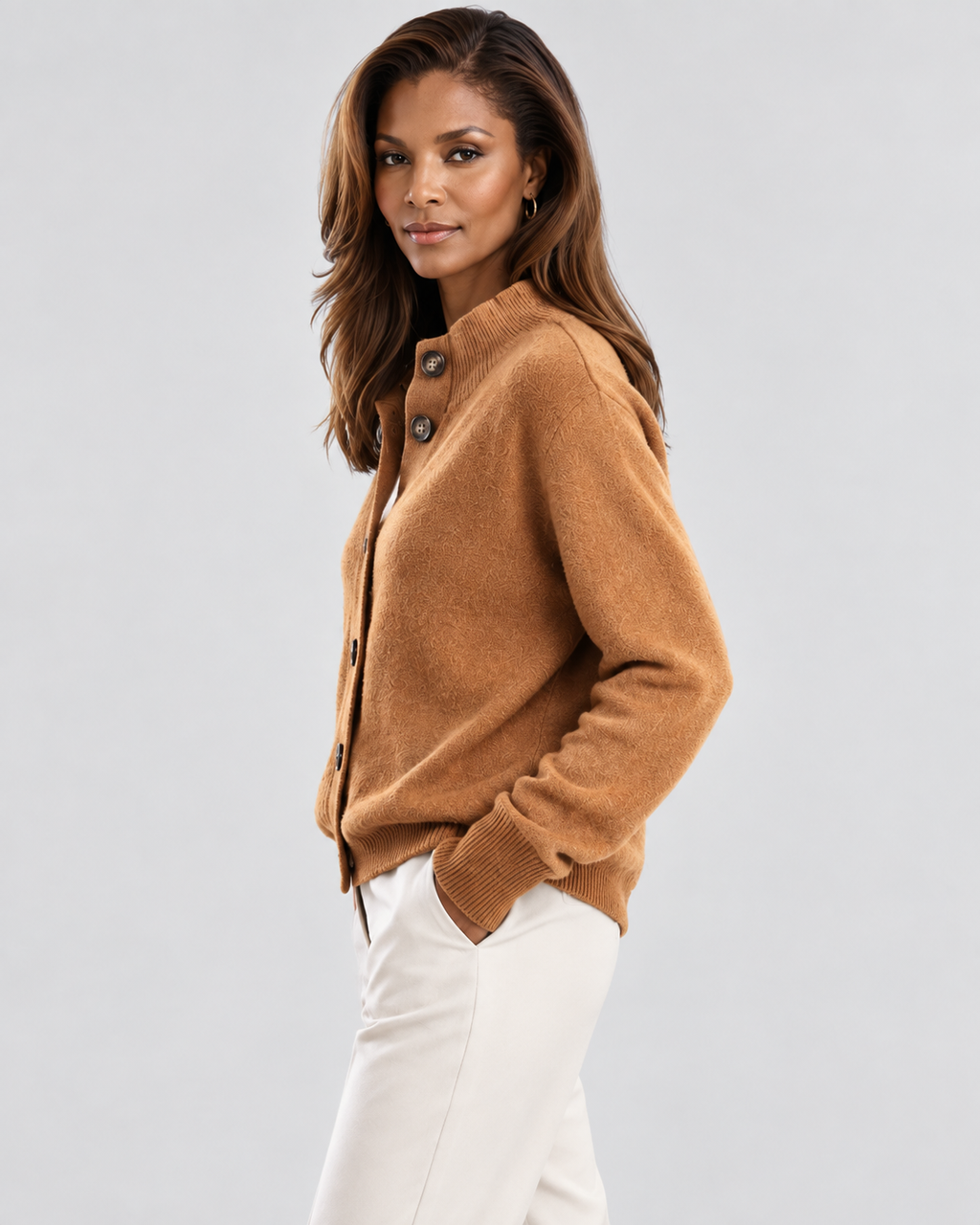 Britte | Gebreide Cardigan met Staande Kraag en Knopenfront